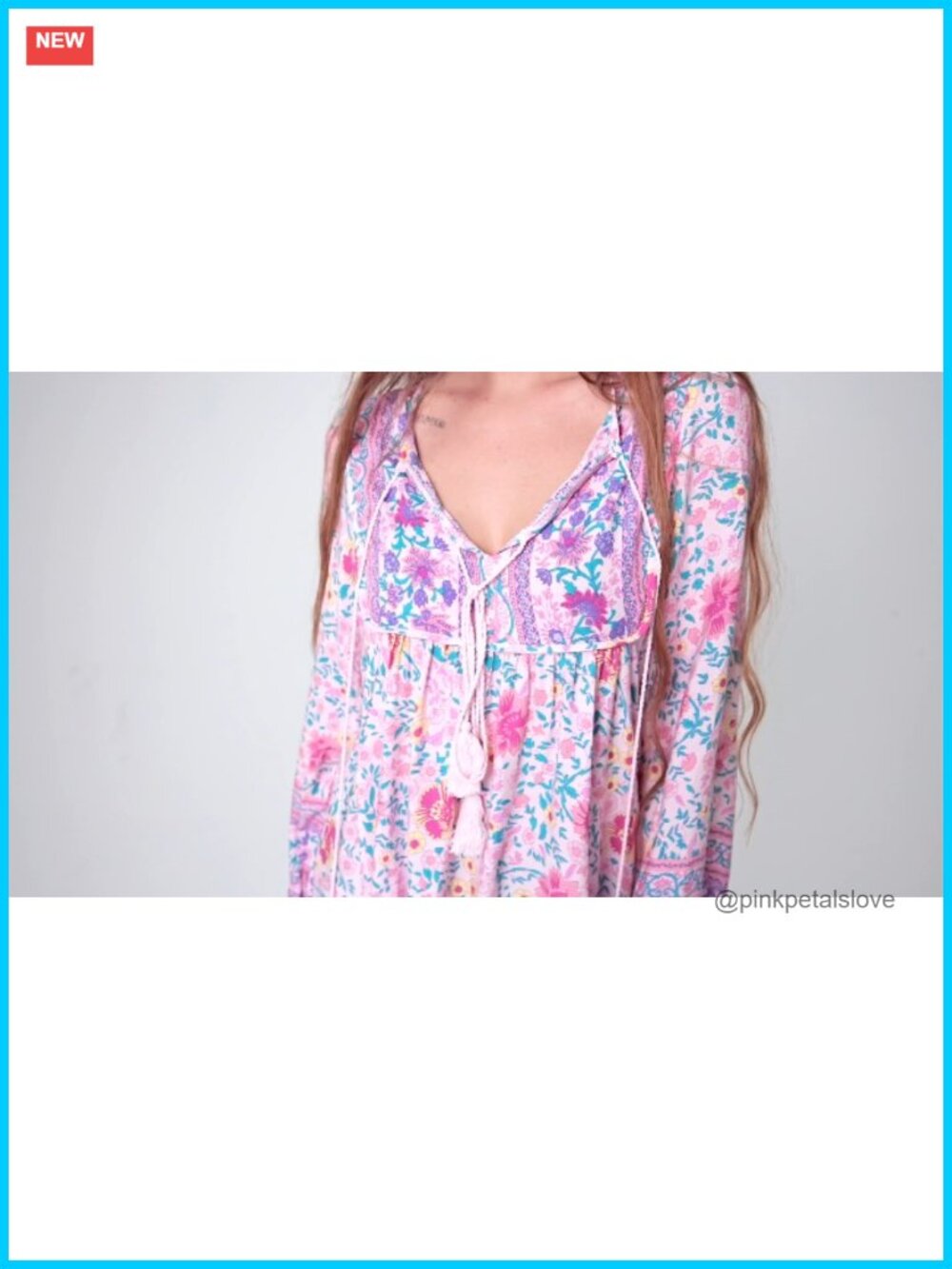 Boho Floral V Neck Long Sleeve Tunic Blouse Loose Fit Rayon - Picture 6 of 6